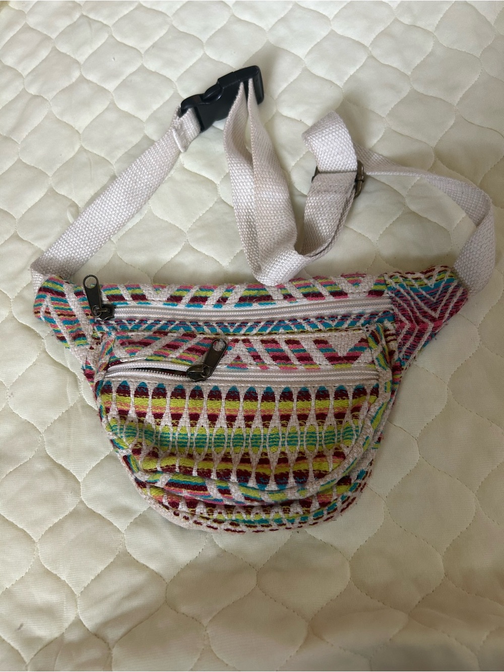 Vintage Y2K 90s Fanny Pack Belt Bag Zipper Made In USA Embroidery Rainbow Retro